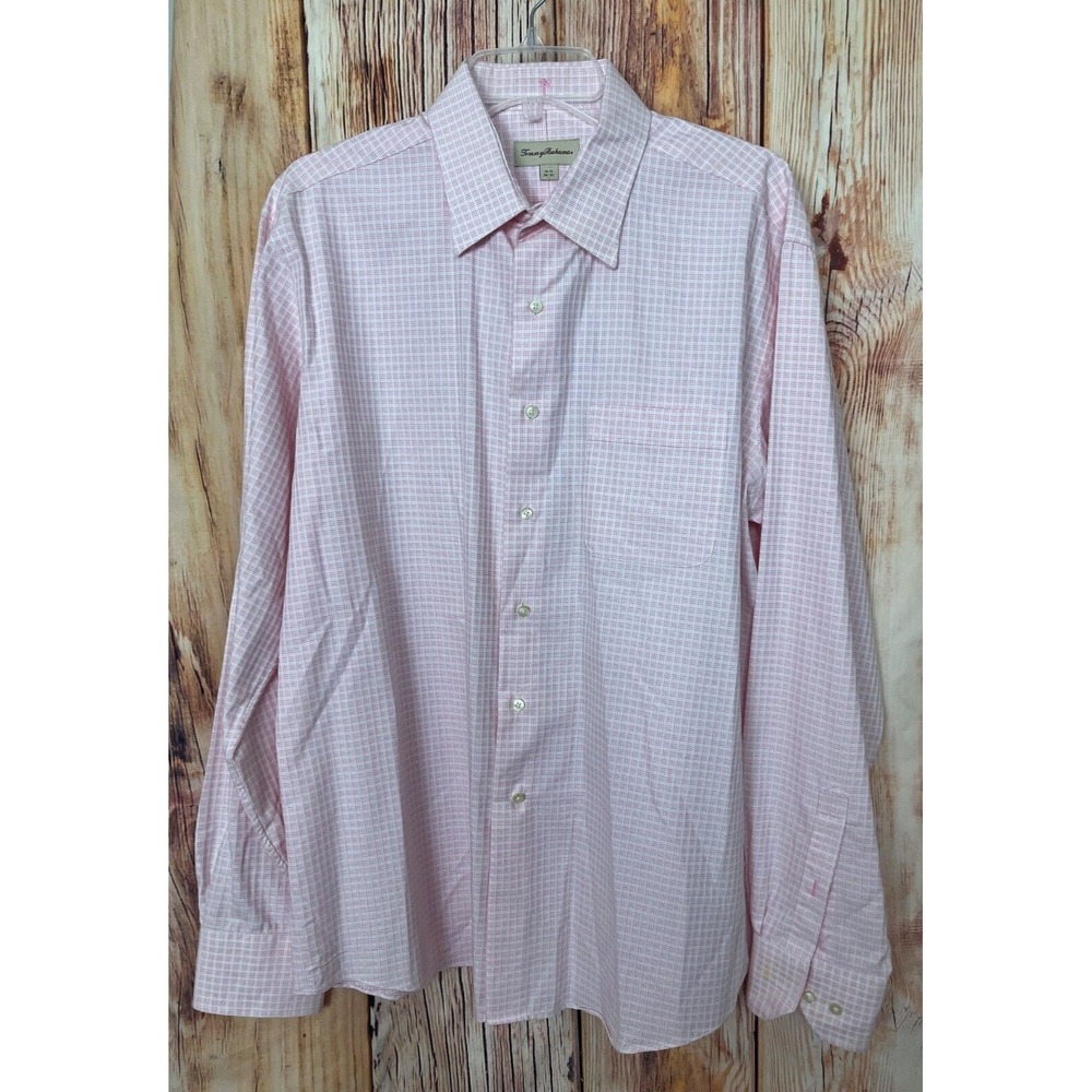 Tommy Bahama Men Size 16.5-36/37 Check Cotton Long Sleeve Dress Shirt